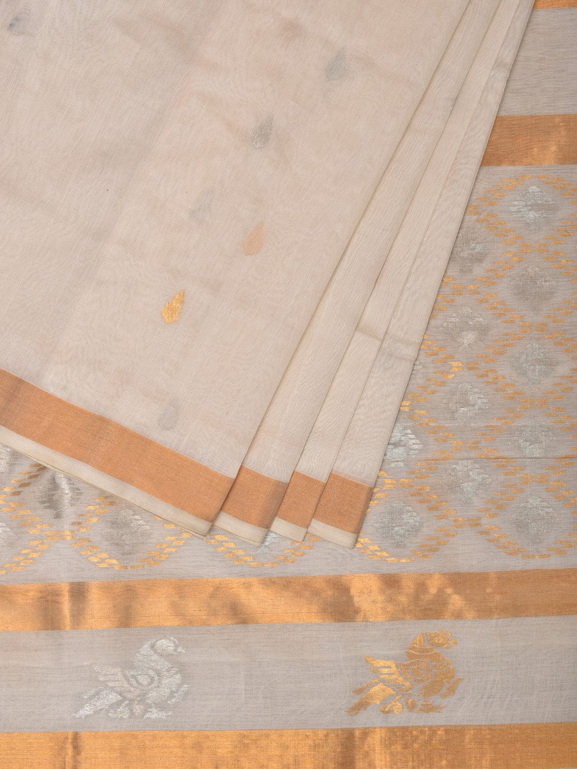 White Uppada Cotton Silk Handloom Grab2Buy with Hamsa Pallu Design - Global Threads 