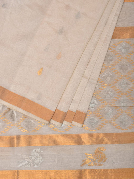 White Uppada Cotton Silk Handloom Grab2Buy with Hamsa Pallu Design - Global Threads 