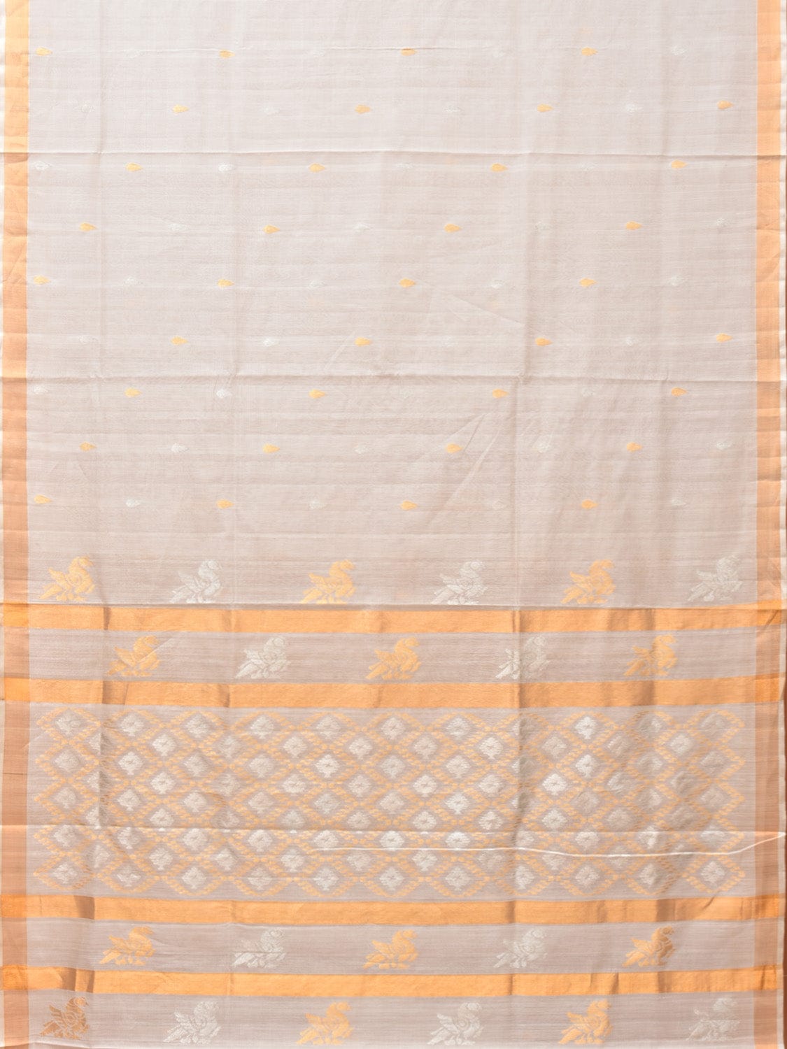 White Uppada Cotton Silk Handloom Grab2Buy with Hamsa Pallu Design - Global Threads 