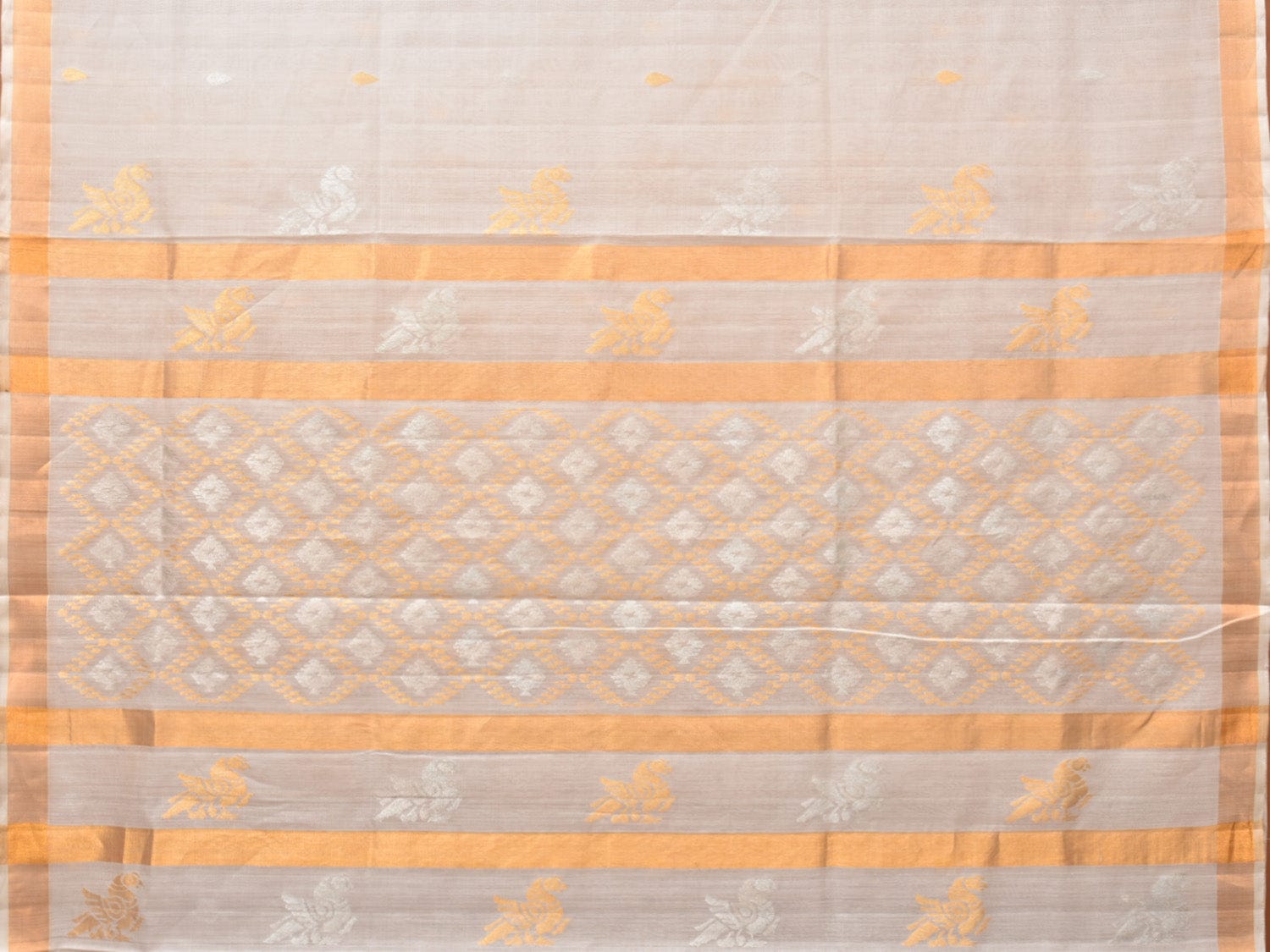 White Uppada Cotton Silk Handloom Grab2Buy with Hamsa Pallu Design - Global Threads 