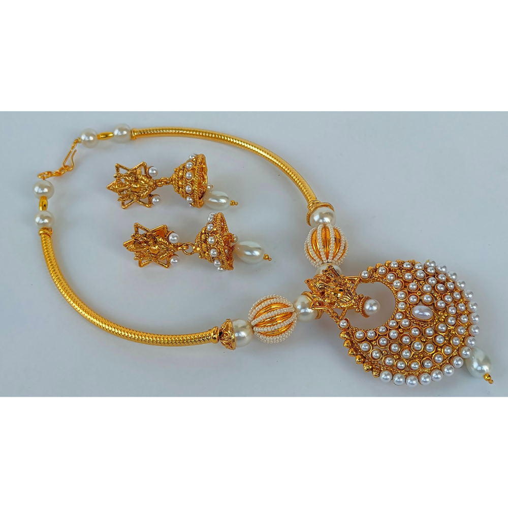 White Kemp Ganesh Temple Neckalce Set - Grab2buy