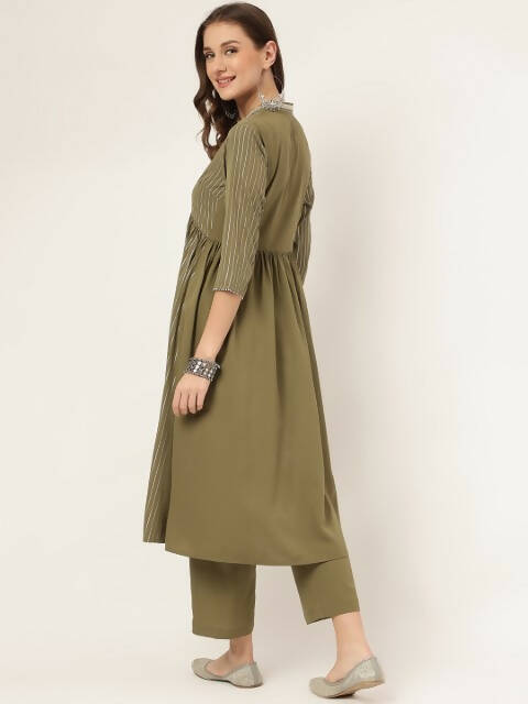 FIORRA Women's Olive Green Poly Crepe A-Line Kurta Set 