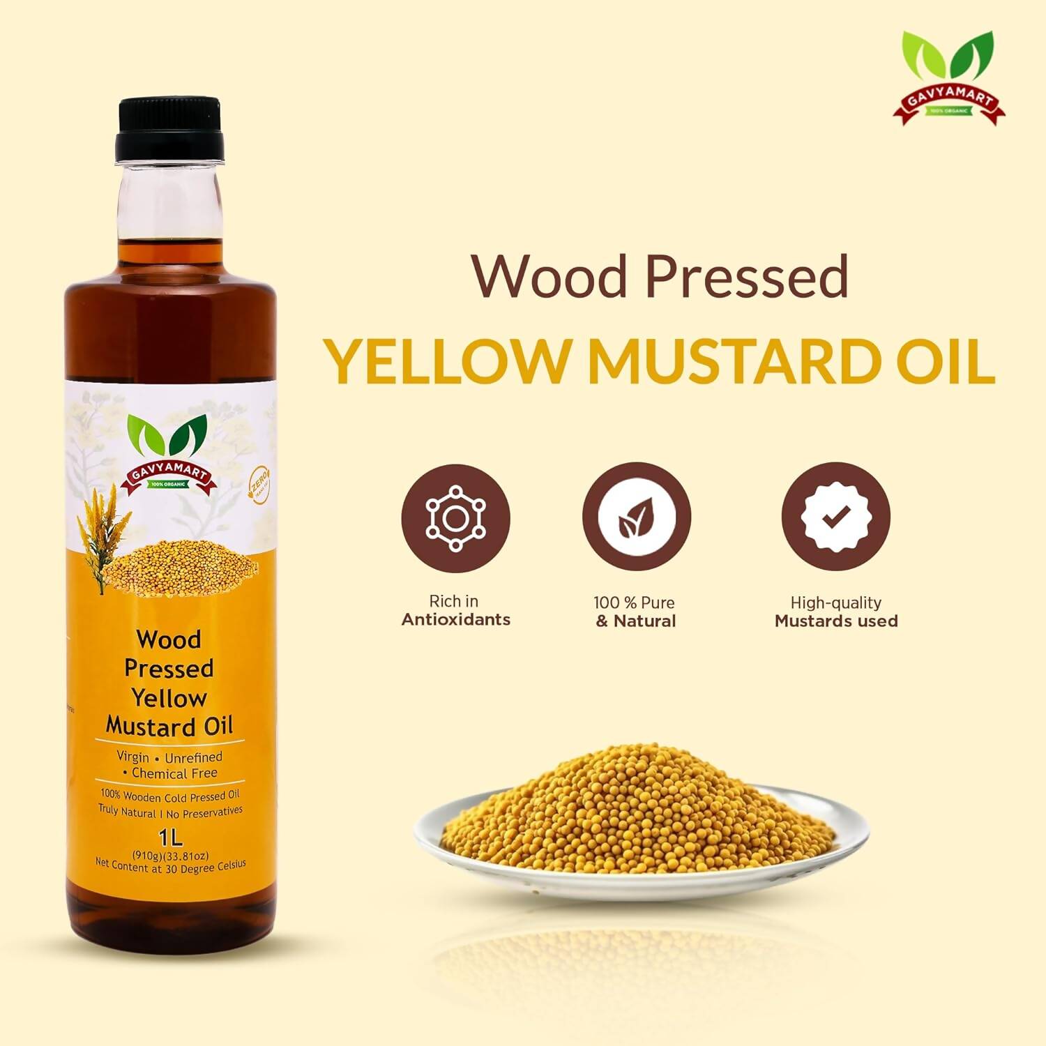 Gavyamart Wood Pressed Yellow Mustard Oil 