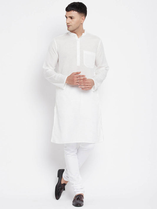 Even Apparels Pure Cotton Men's Kurta With Band Collar in White Color 