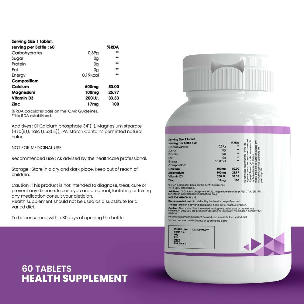 HappyMillions Calcium, Magnesium, Zinc with Vitamin D3 Tablets 