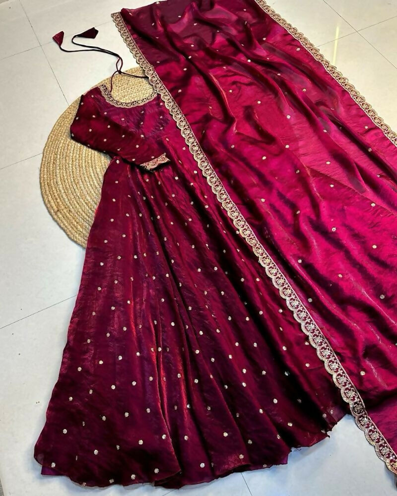 Teeya Creation Women's New Trendy Latest Designer Embroidery Anarkali Gown with Dupatta Set