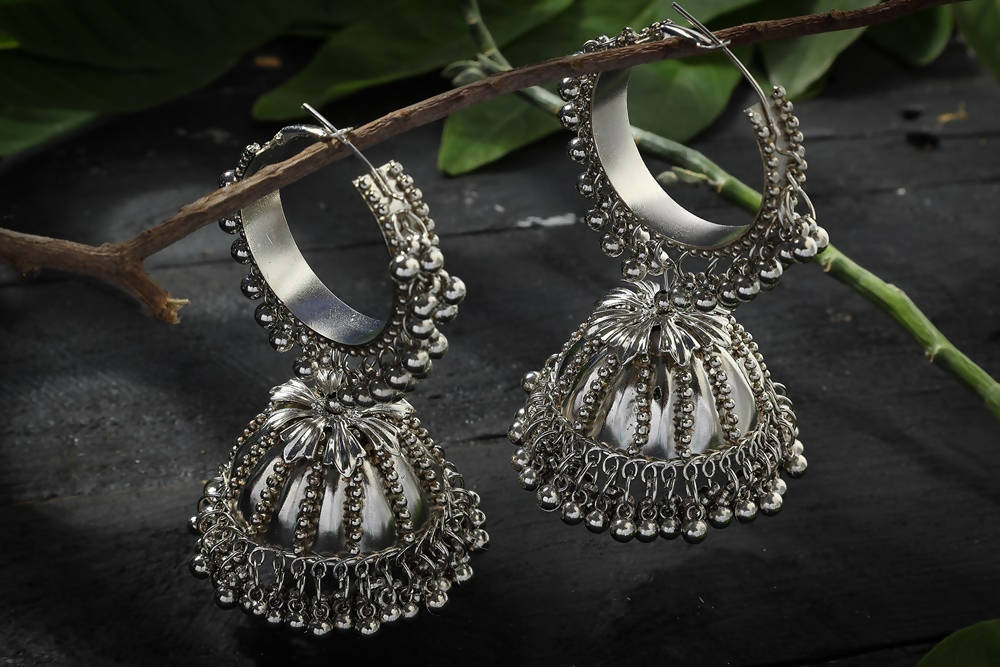 Mominos Fashion Johar Kamal Oxidised Black-Plated With Ghungroo Jhumkas - Grab2buy