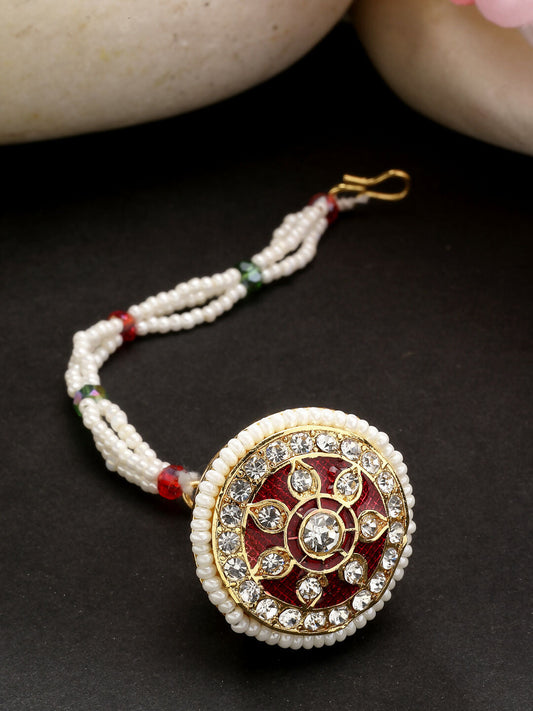 NVR Women's Gold-Polished CZ Stone-Studded Borla Maang Tikka