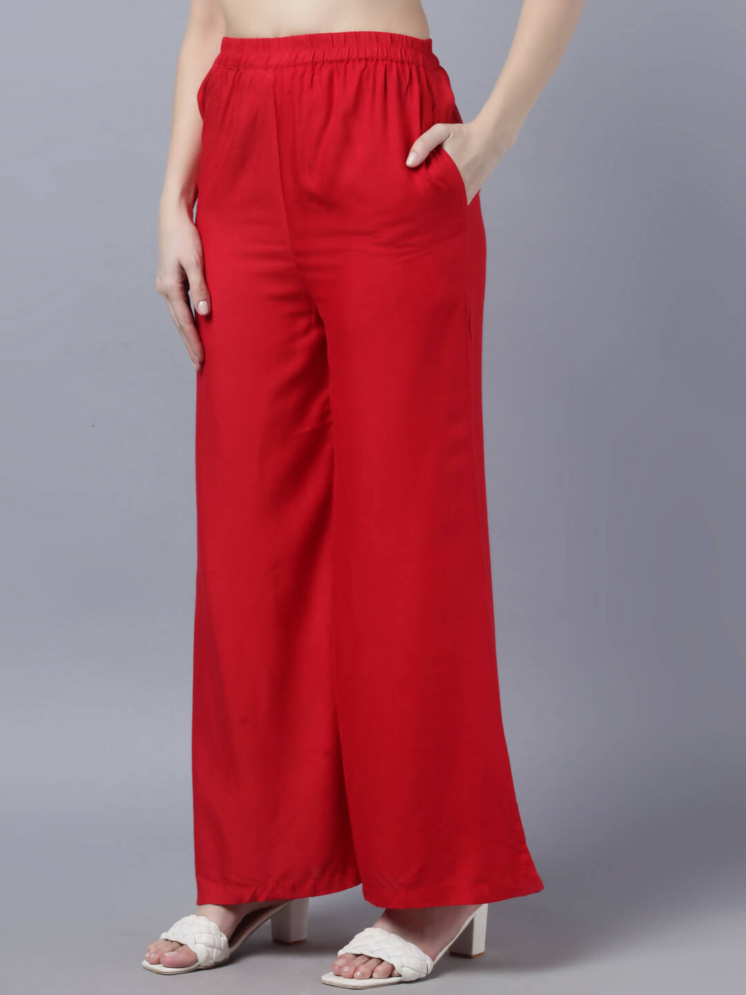 Myshka Women Red High Slit Kurta with Palazzos With Dupatta