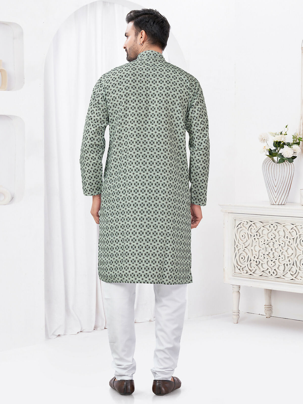 Joban Fashion Men's Rayon Cotton Grey Printed Kurta Pyjama set