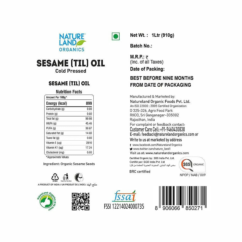 Natureland Organics Sesame Oil 