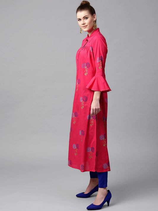 NOZ2TOZ Women Pink & Blue Printed Pathani Kurta - Grab2buy