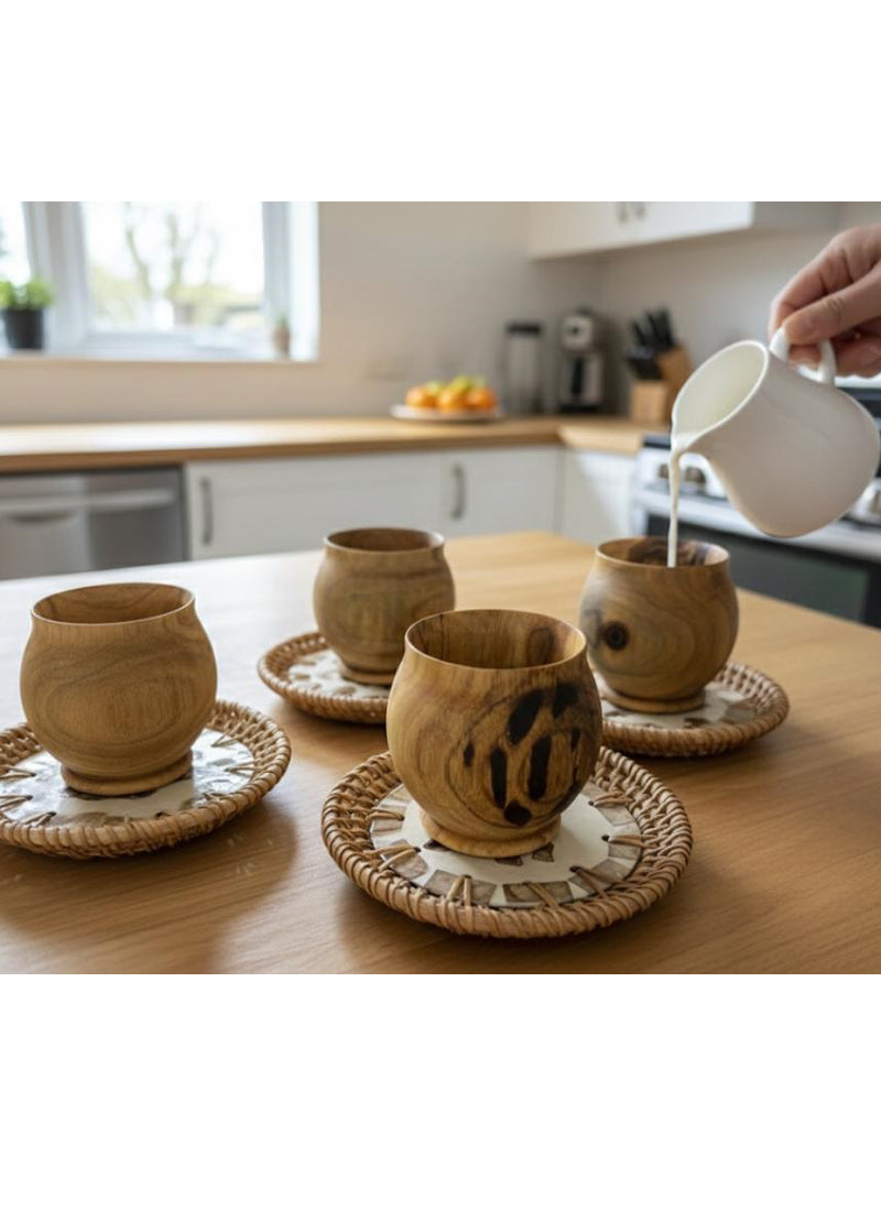 Wood estate Artistic Round Wooden Tea/Coffee Set-Natural Wooden Tea Drinking Cup Coffee Cup  Grab2Buy Prazu Fashion Grab2Buy