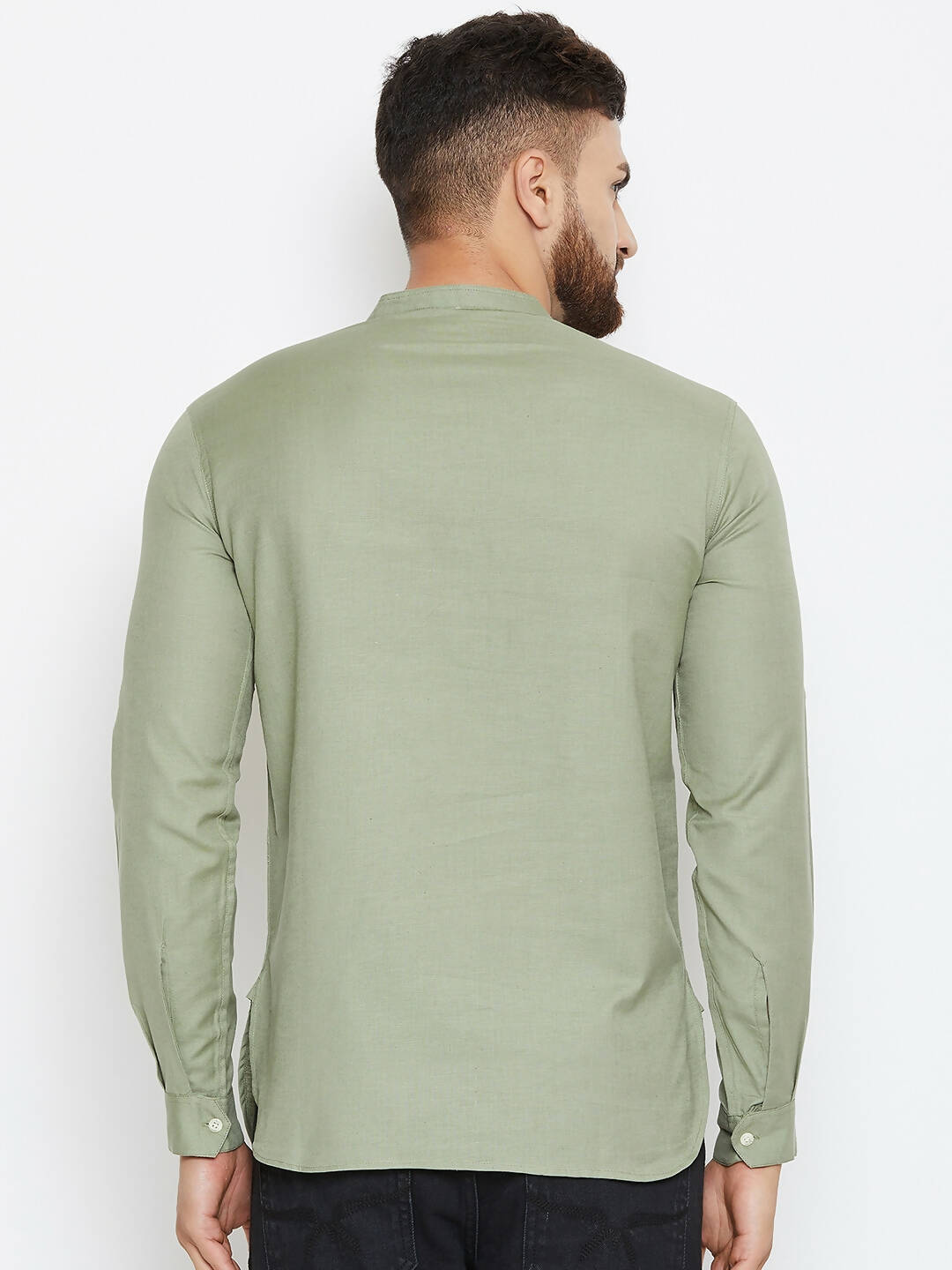 Even Apparels Green Color Men's Pure Cotton Kurta With Band Collar 
