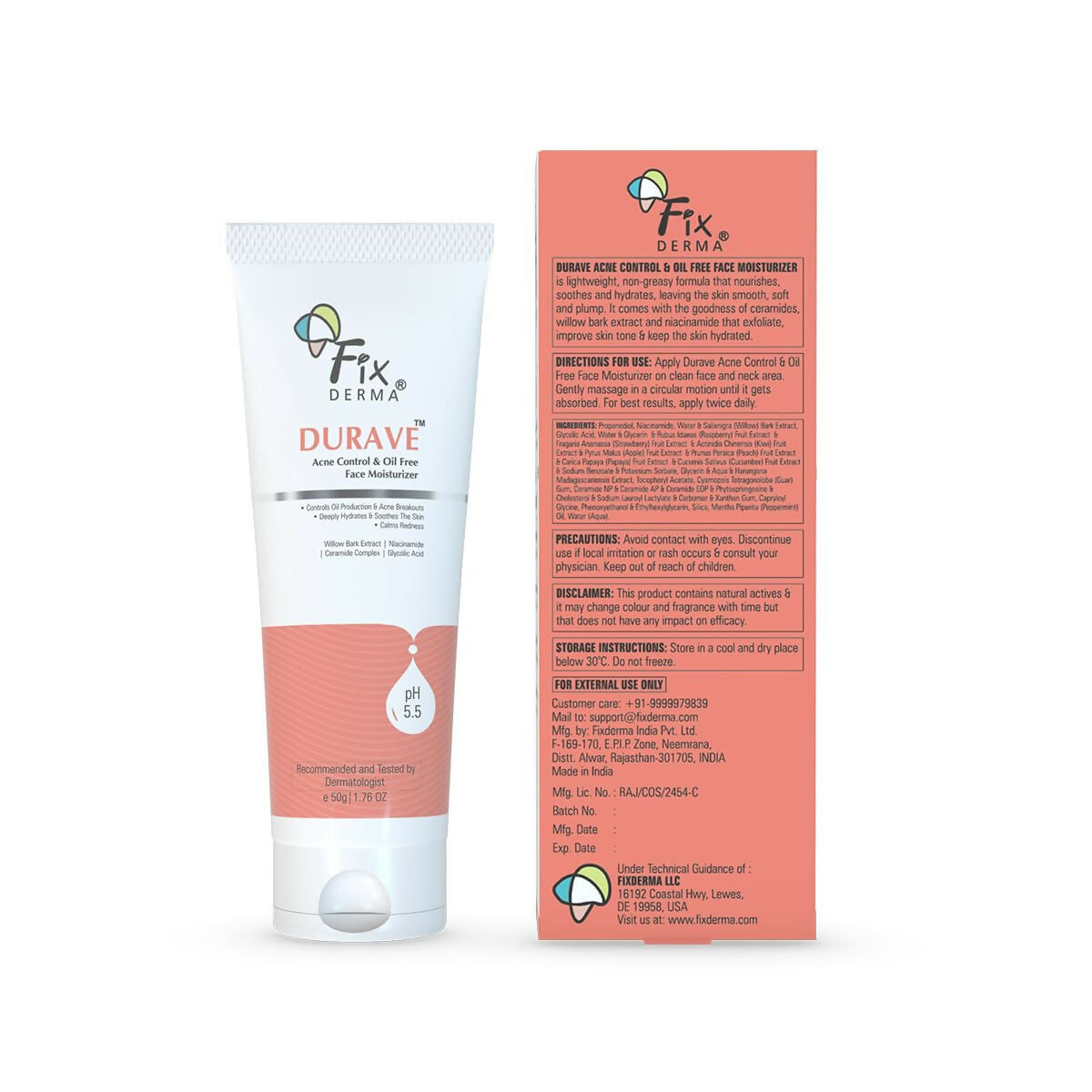 Fixderma Durave Acne Control & Oil Free Moisturizer for Face with Glycolic Acid 