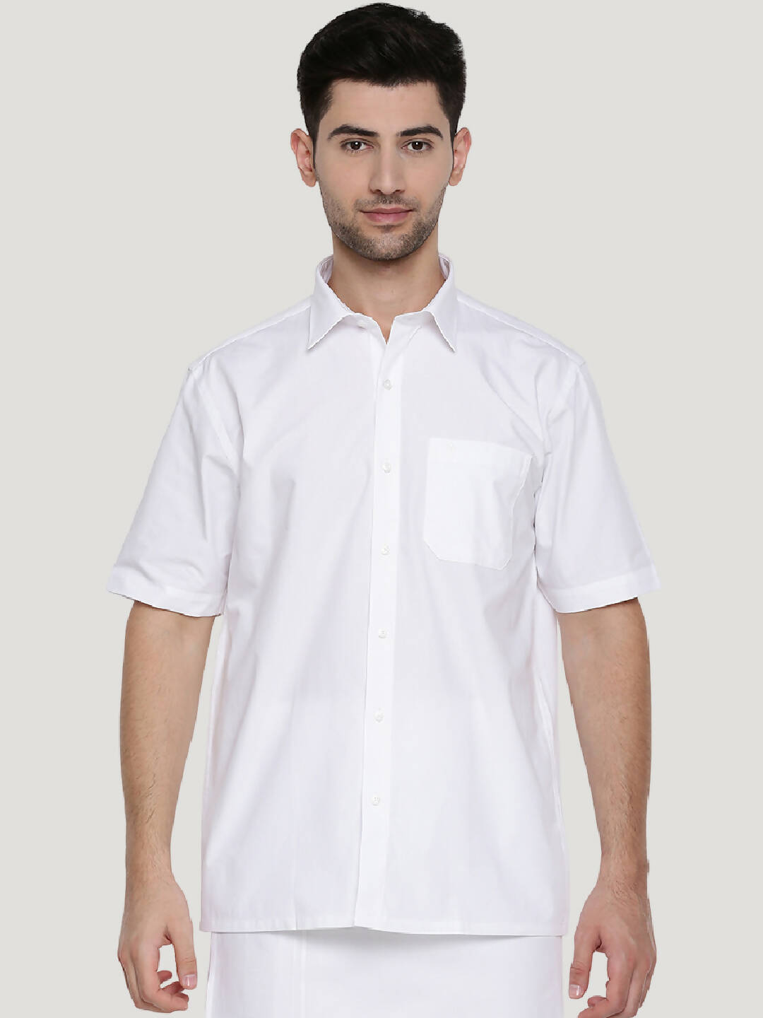 Ramraj Cotton Mens Half Sleeve Formal Poly Cotton White Shirt 