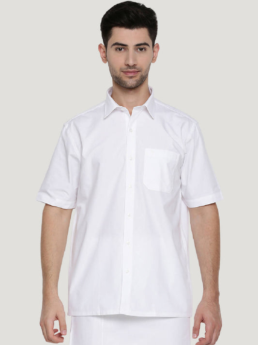 Ramraj Cotton Mens Half Sleeve Formal Poly Cotton White Shirt 