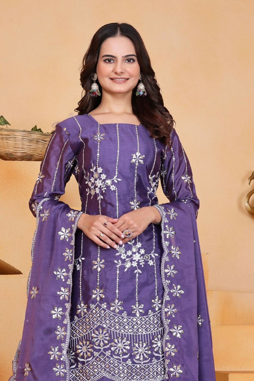 Joban Fashion Purple Silk Embroidered Sharara Set