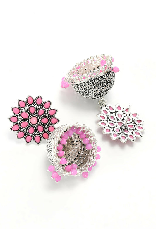 Mominos Fashion Joharkamal Kundan work Jhumka with Baby Pink Beads - Grab2buy