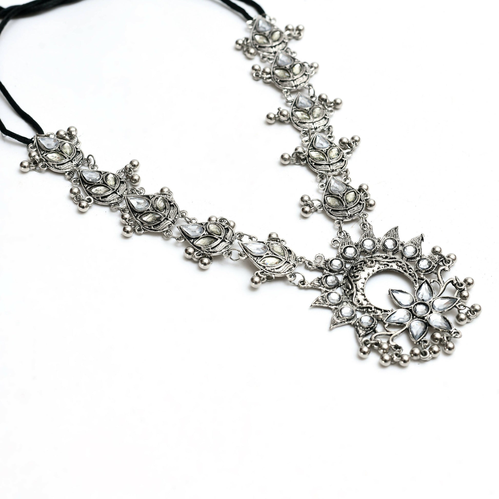 Mominos Fashion Johar Kamal Women Silver-Plated Brass Finish Rani Haar Statement Necklace - Grab2buy
