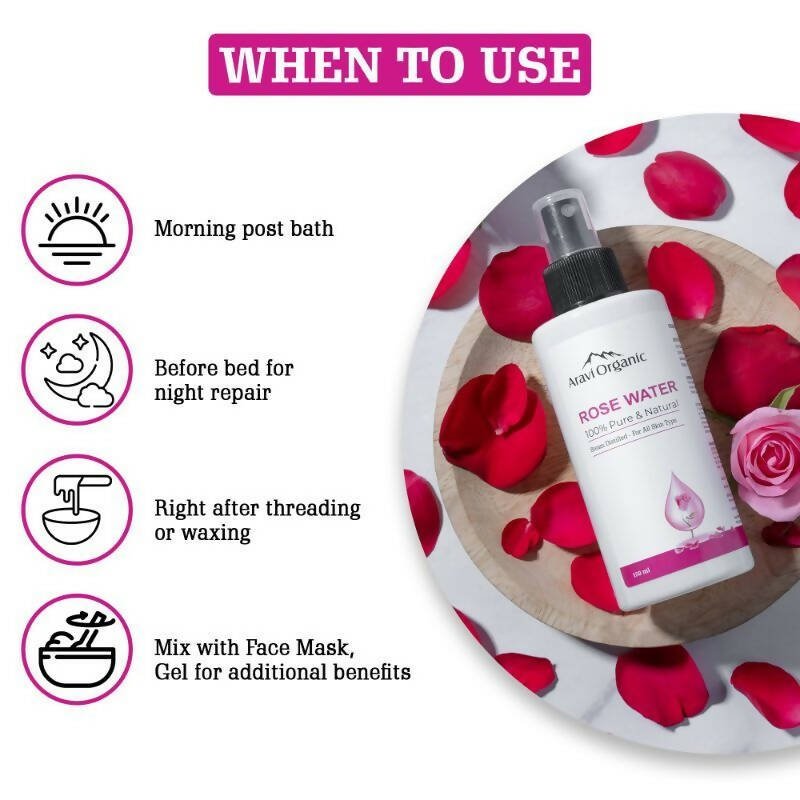 Aravi Organic 100% Steam Distilled Rose Water Face Toner Spray 