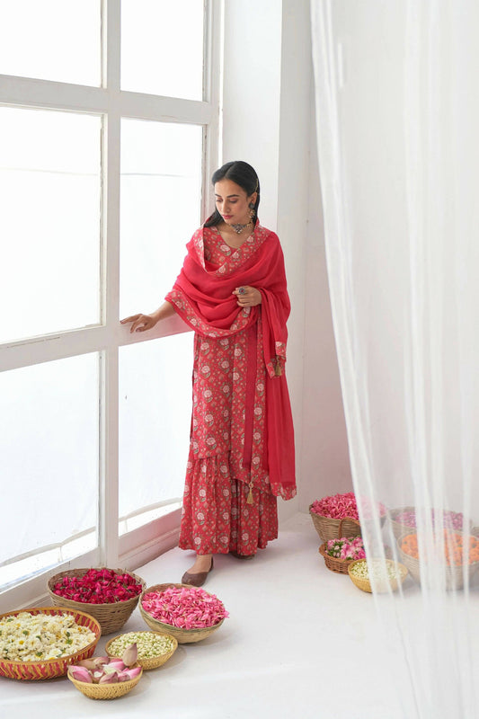 Designer Stylish Red Muslin Stitched Suit With Dupatta - Anbazaar - Grab2buy