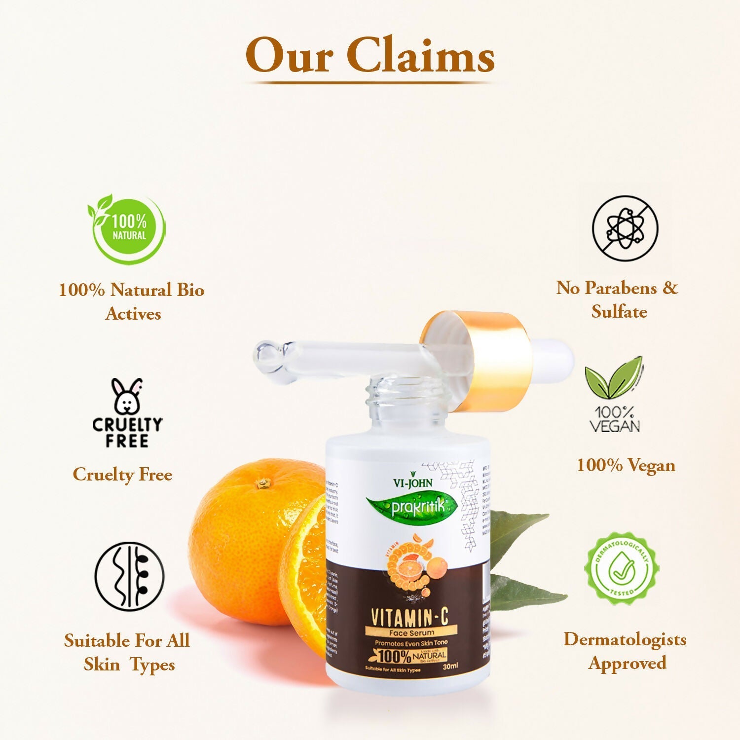 VI-JOHN Prakritik Vitamin C Face Serum Brightening, Anti-Aging & Glowing Skin, 100% Bio-Actives  Grab2Buy VI-JOHN Grab2Buy