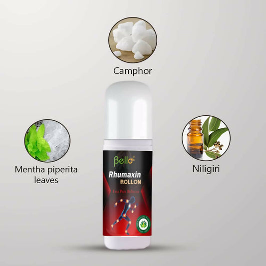 Bello Herbals Rhumaxin Rollon for Fast Herbal Pain Relief Liniment 