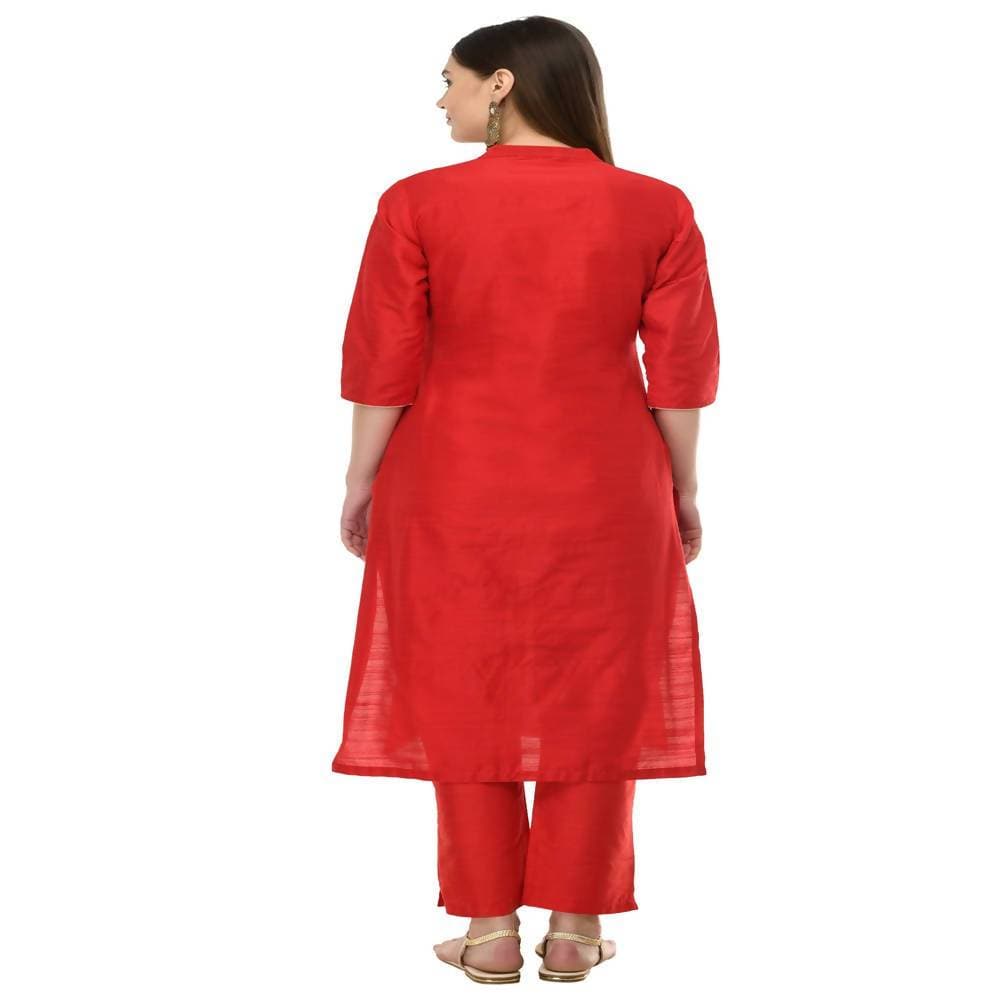 Lagi Women's Red Poly silk Straight Embroidred Kurta Pant (RO115B) 