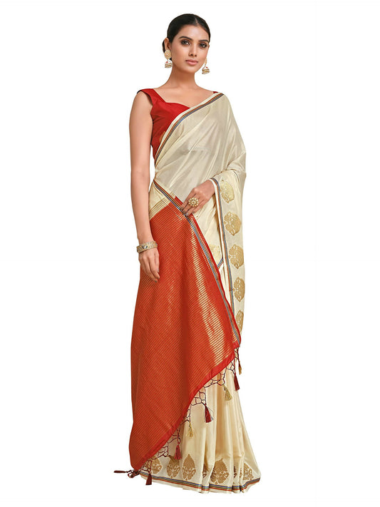 Mimosa Women's Beige Pure Crepe Saree