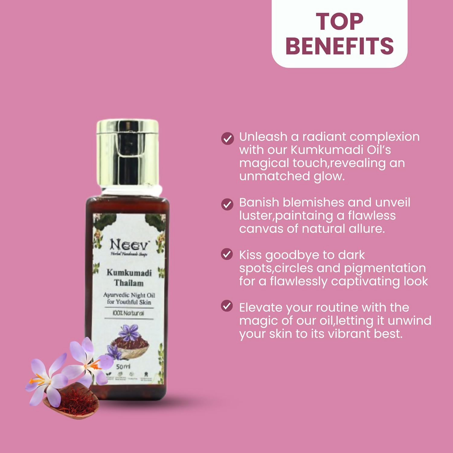 Neev Herbal Handmade Soaps Kumkumadi Oil