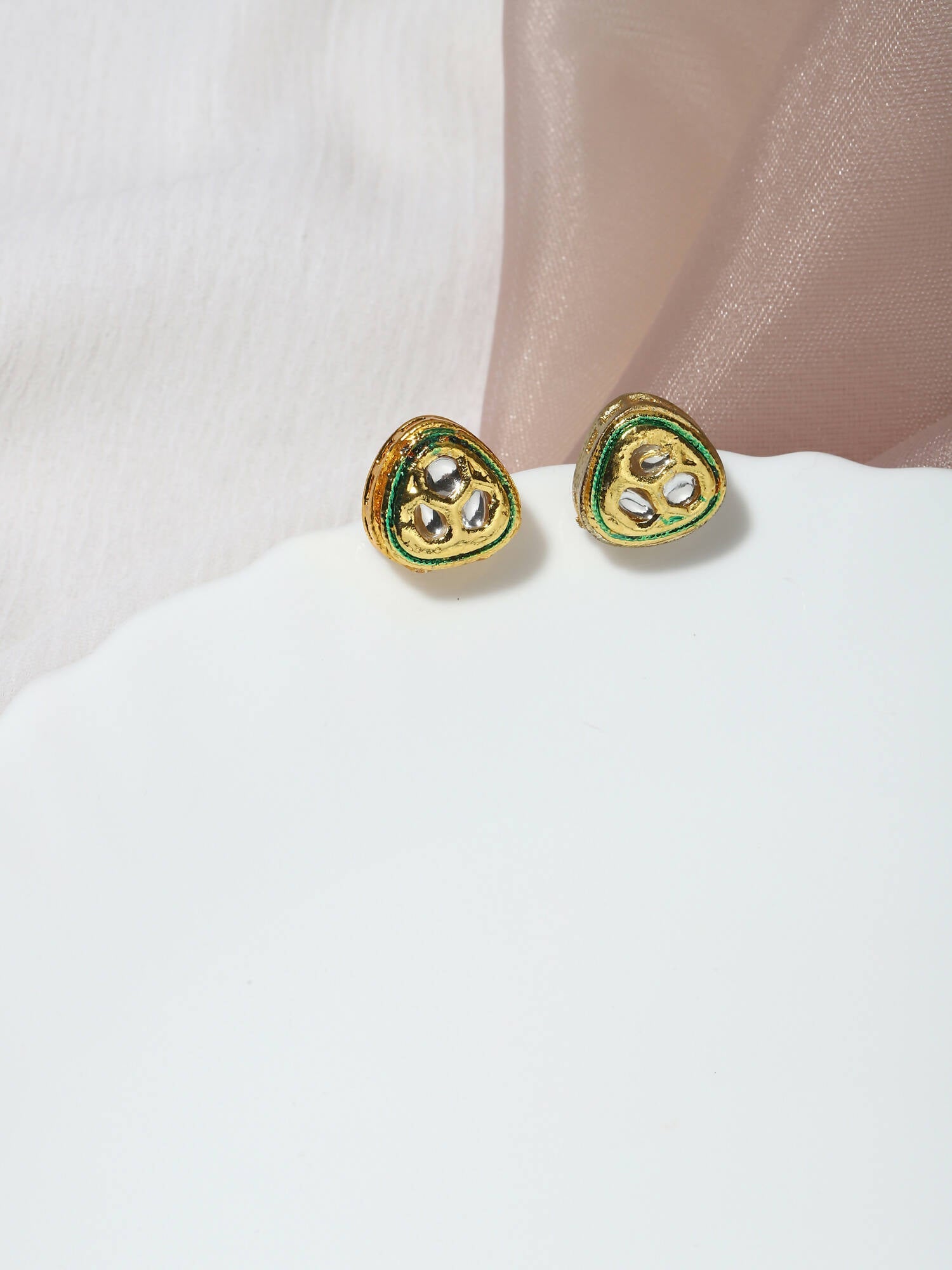 Gold-Toned Silver-Toned Contemporary Studs Earrings - Ruby Raang - Grab2buy