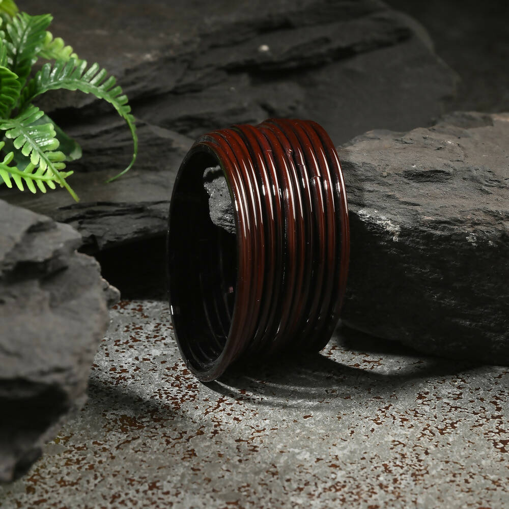 Afast Shining Brown Glass Party, Wedding, Daily Use Bangle Set, Pack Of 12 | Grab2Buy
