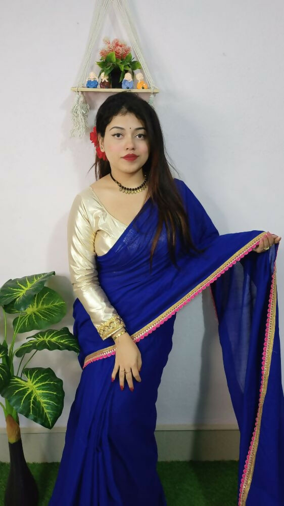 Exclusive Collection Beautiful Khadi Cotton Handloom Grab2Buy With Beautiful Zari Border - Royal Blue 