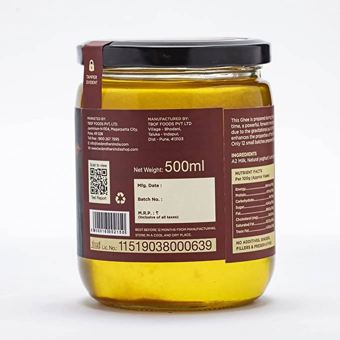 Two Brothers Organic Farms A2 Gir Cow Cultured Full Moon Ghee | Full Moon Cultured Cow Desi Ghee | Curd-Churned Bilona Ghee | Grass-Fed A2 Gir Cow Ghee 