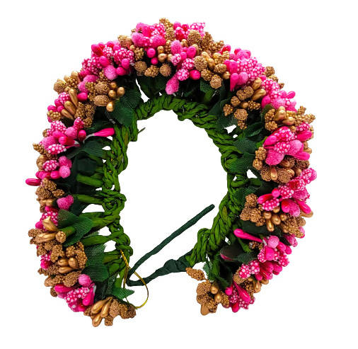 Pink & Gold Pollens Bridal Hair Gajra - Grab2buy
