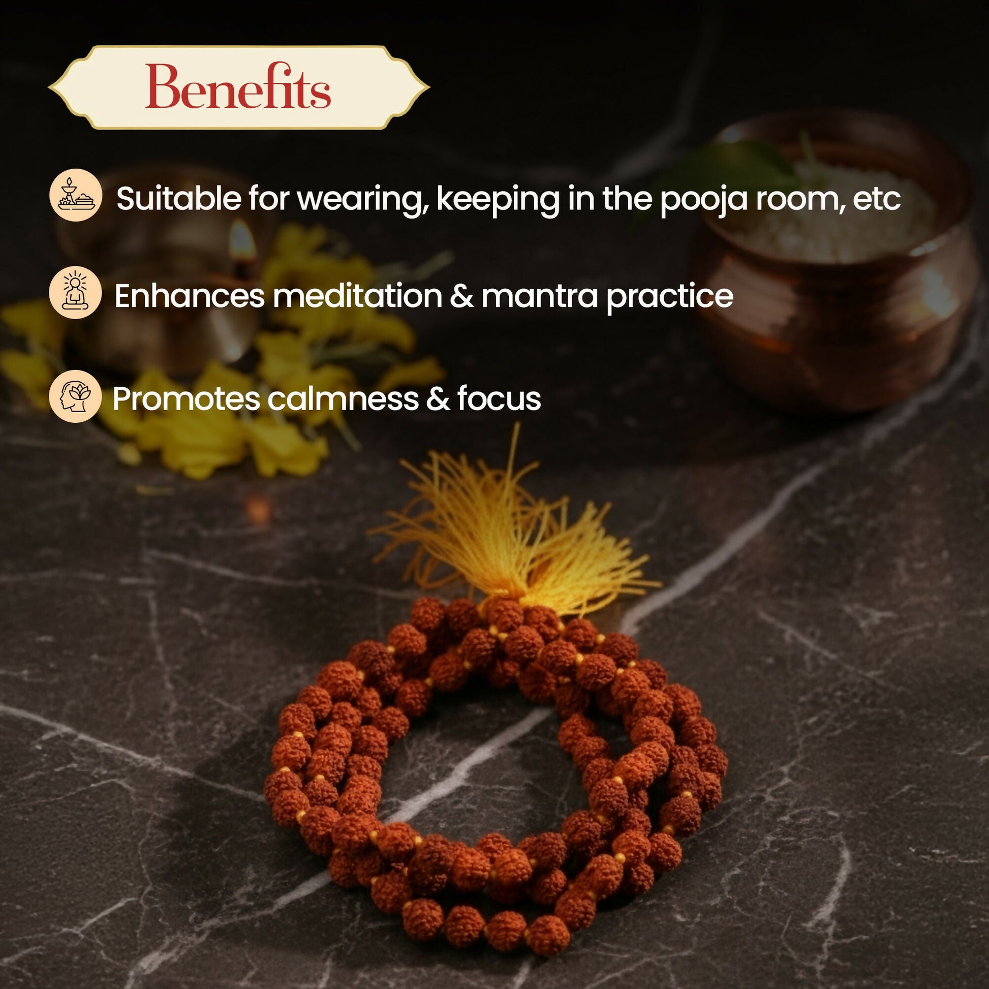 Pujashree Rudraksh Mala Small 8mm – Sacred Prayer Beads for Meditation, Chanting & Spiritual Wear
