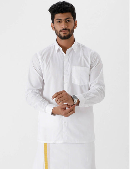 Ramraj Cotton Mens Full Sleeve White Shirt Plus Size - Luxury Cotton 