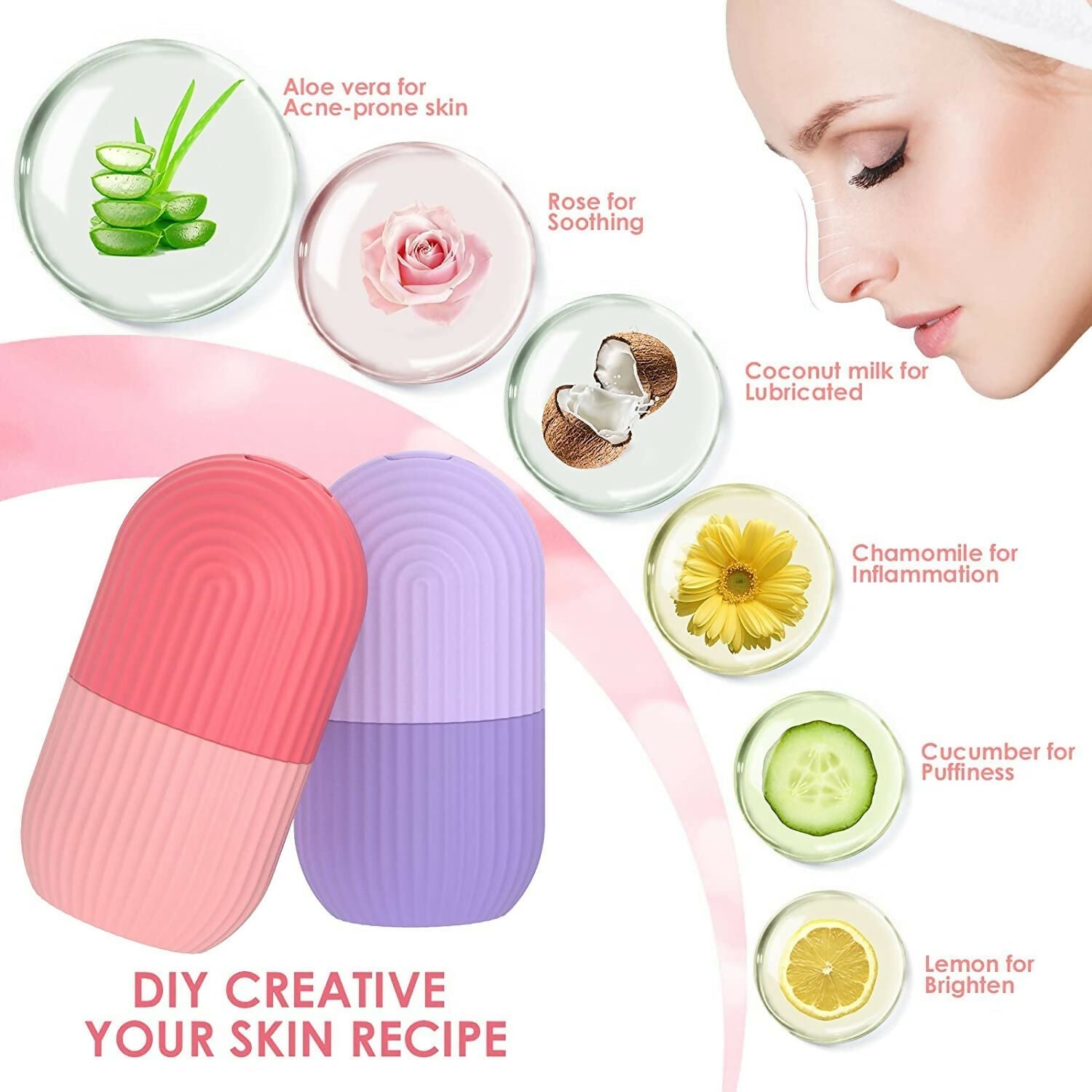 Ice Face Roller Silicone Facial Cube for Eyes Neck Massage Remove Dark Circle - Purple