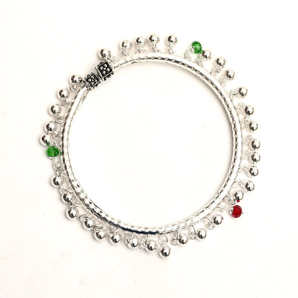 Mominos Fashion Kamal Johar Oxidised Silver Anklets With Muvvas