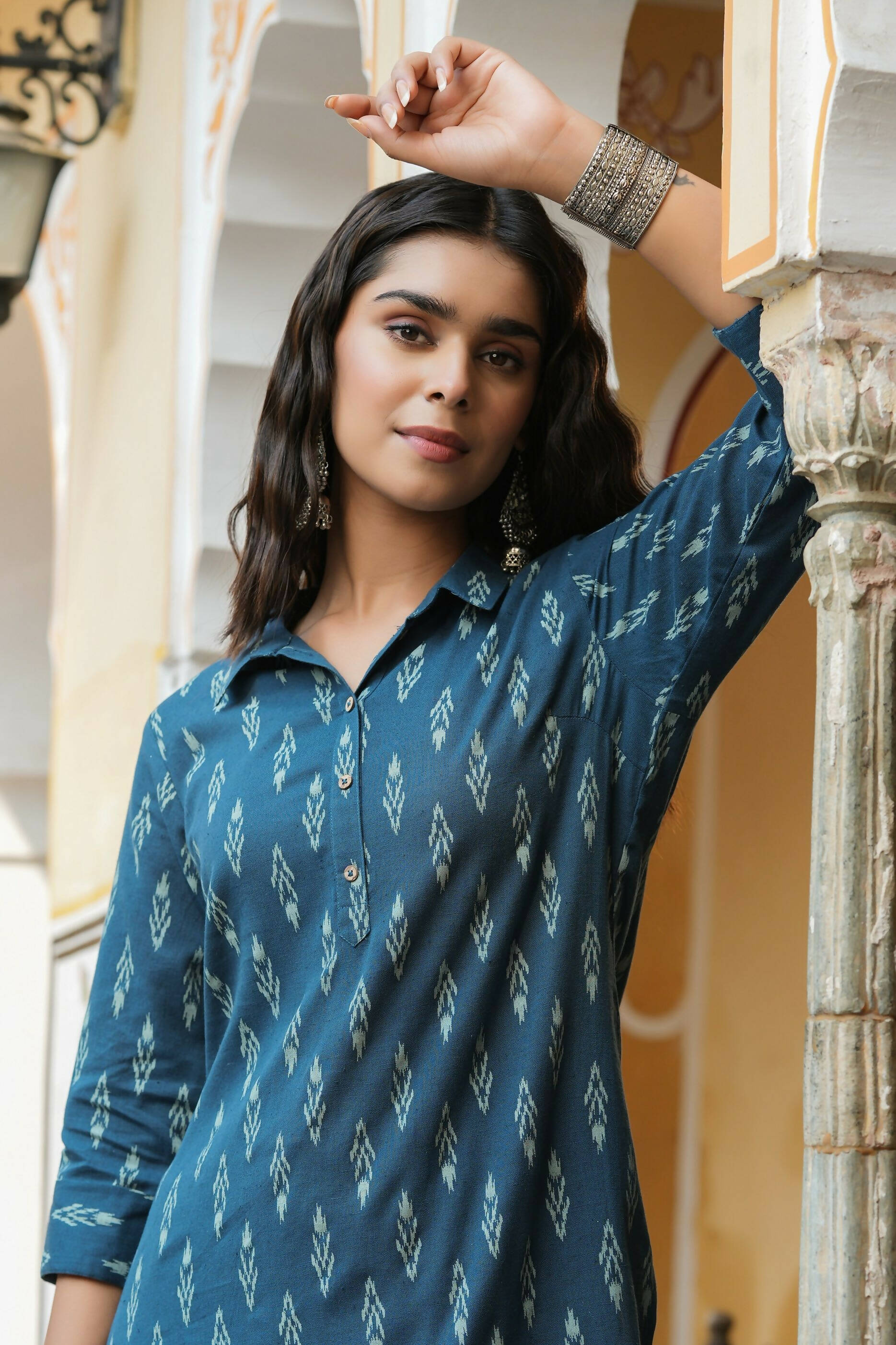 Juniper Women's Navy Cotton Flex Printed Straight Kurta