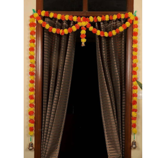 Tied Ribbons Yellow & Orange Door Hanging Garland Toran with Bells 