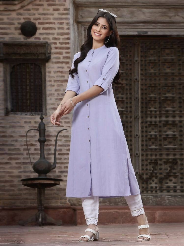 Juniper Women`s Lilac Cotton Flex Solid A-Line Kurta