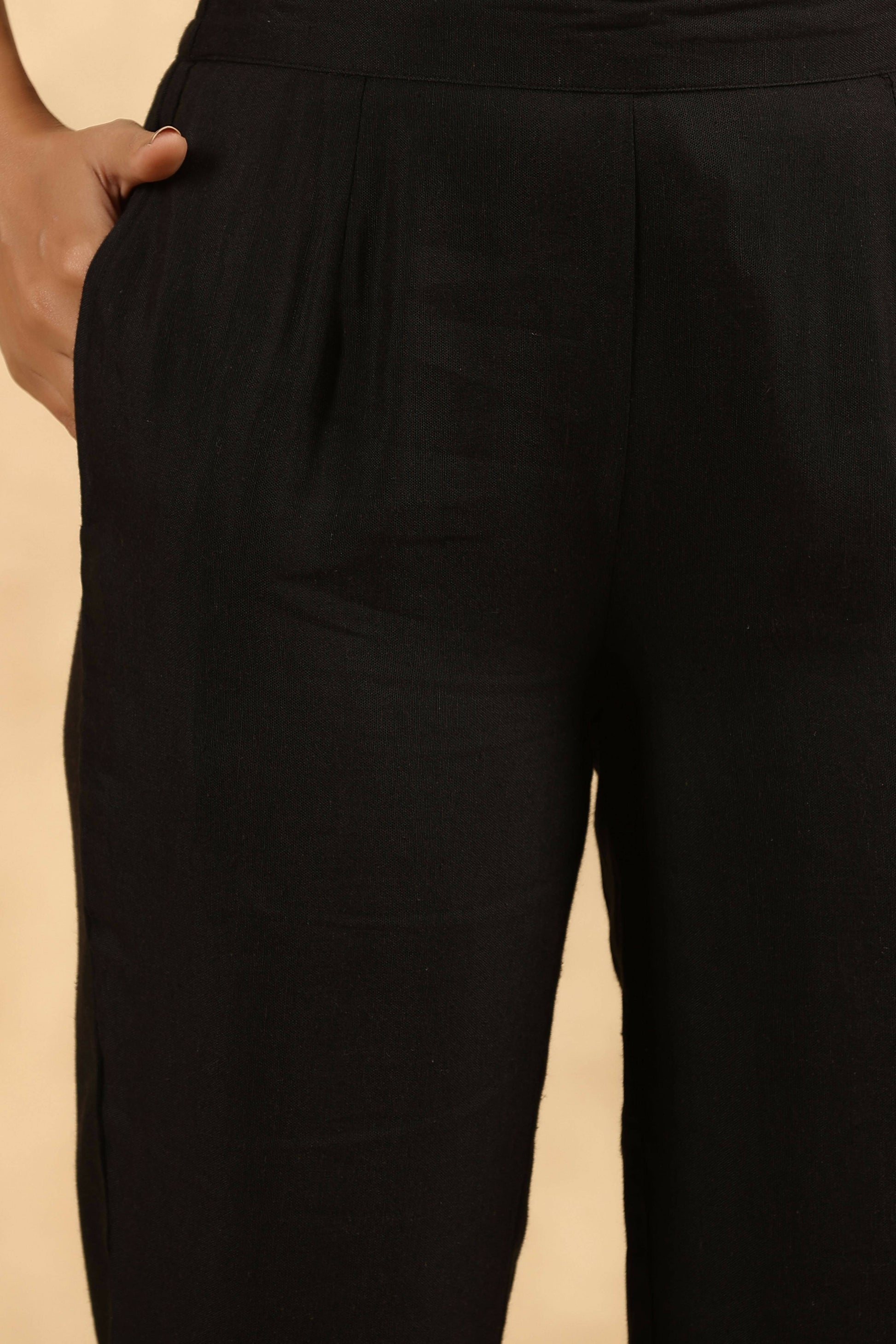 Juniper Women's Black Rayon Flex Solid Straight Pant 