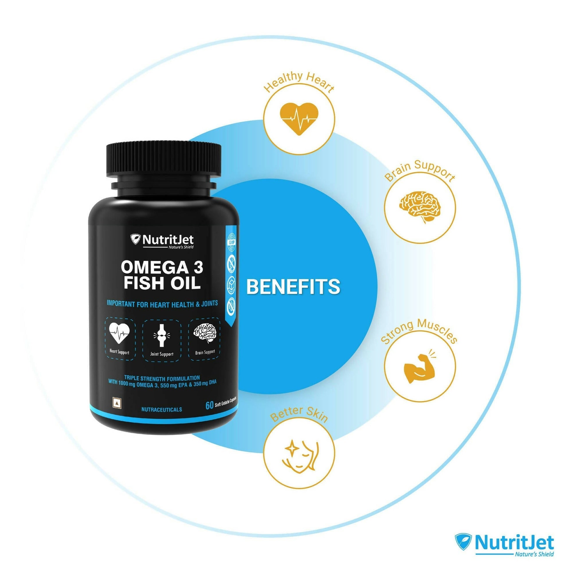 NutritJet Omega 3 Fish Oil 1000mg Capsules 