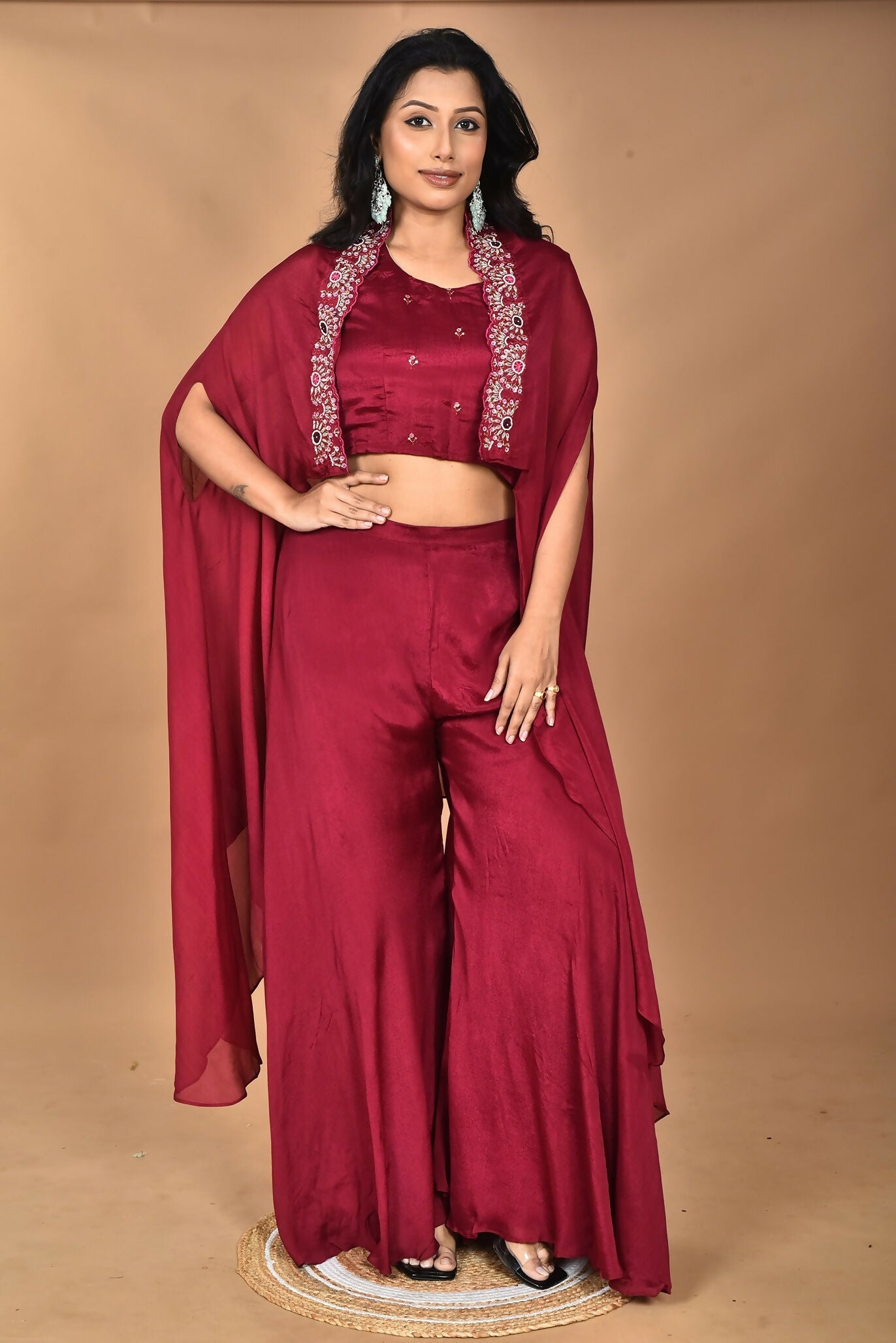 Morchari Women And Hand Embroidery Palazzo Set-Magenta 
