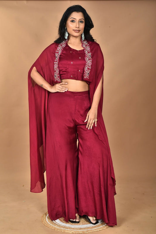 Morchari Women And Hand Embroidery Palazzo Set-Magenta 