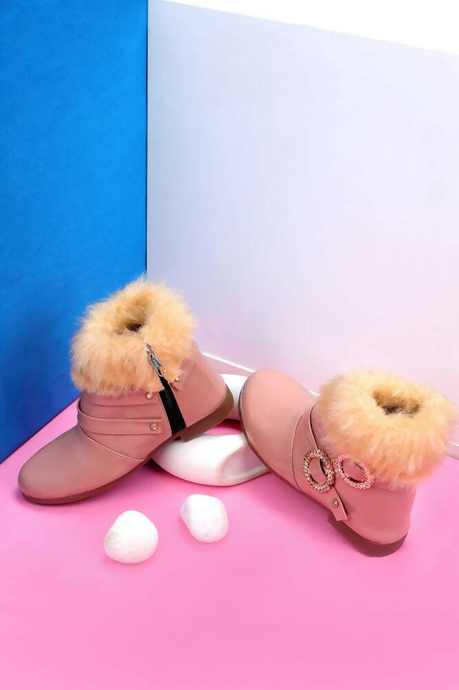 Tiny Bugs Girls Buckle Embellished Ankle Length Boots - Peach  Grab2Buy Tiny Bugs Grab2Buy