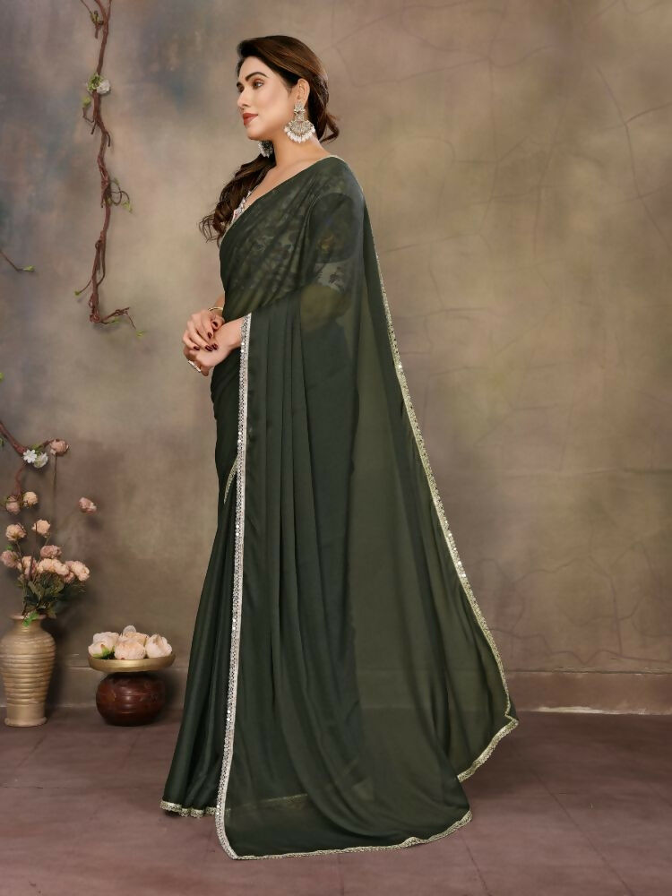 Partywear traditional Georgette Green Fancy Saree - Anbazaar