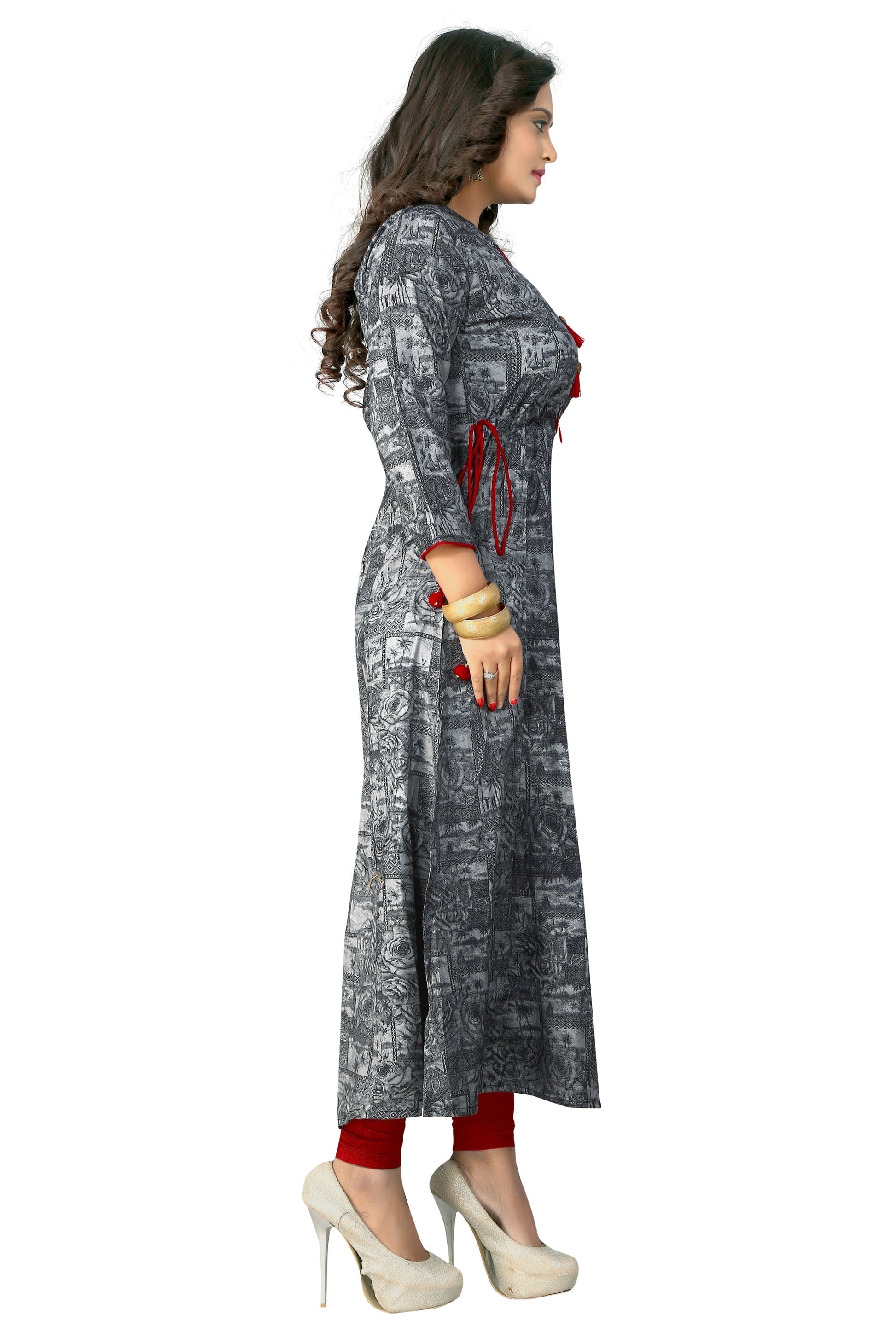 NOZ2TOZ Women's Grey Color Rayon A-Line Kurta (1Pc) 